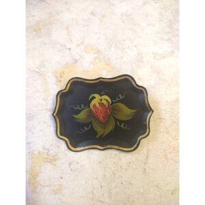 Vintage Hand Painted Strawberry Platter Tray Brooch Pin Estate Jewelry